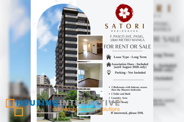 a 2 bedrrom unit in satori residences. a condominium in a prime location with easy access to various commercial establishment and public transportation.