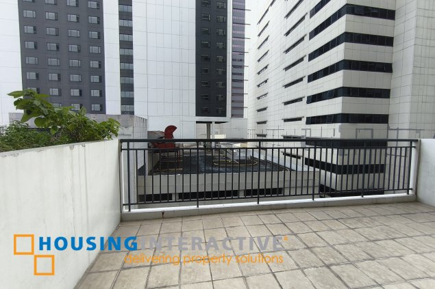 fully-furnished 1 bedroom condo unit with a huge balcony/terrace at solstice towers at circuit makati for sale